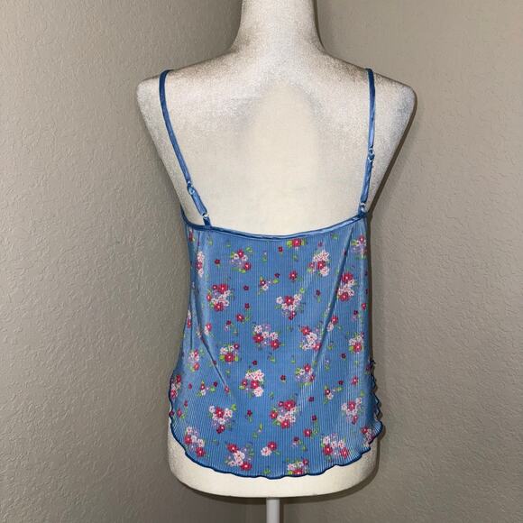 Blue Floral Coquette Tank Top Ribbed Women's Size Medium - Picture 3 of 4